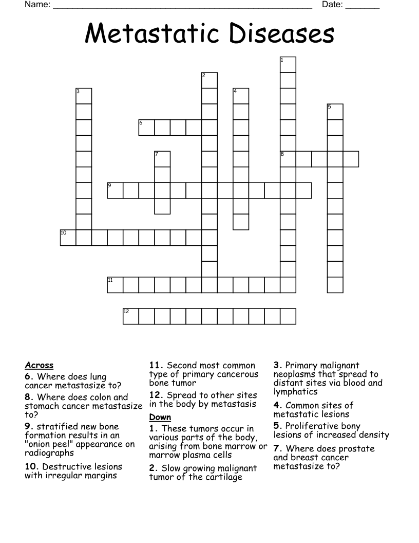 Metastatic Diseases Crossword