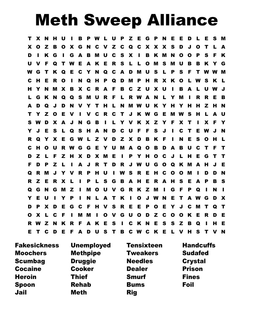 Meth Sweep Alliance Word Search