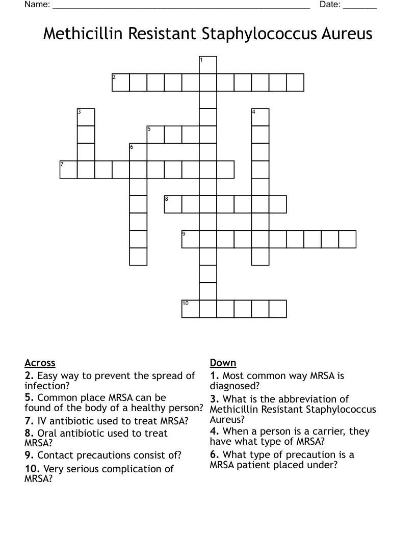 Methicillin Resistant Staphylococcus Aureus Crossword