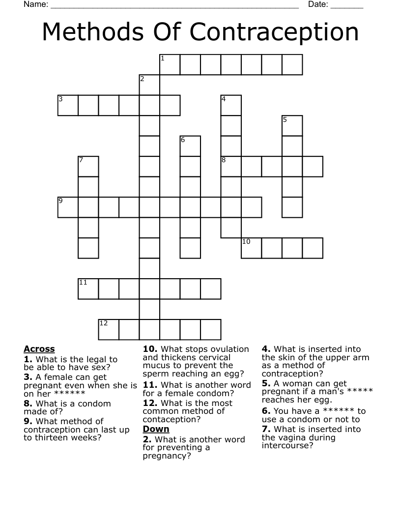 Methods Of Contraception Crossword