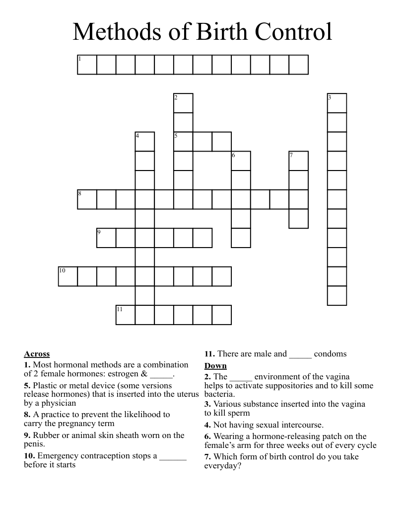 Methods of Birth Control Crossword