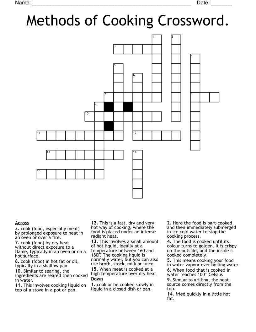 Methods of Cooking Crossword.