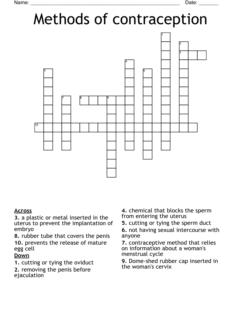 Methods of contraception  Crossword