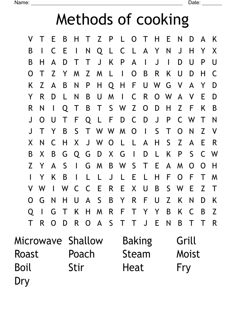 Methods of cooking Word Search