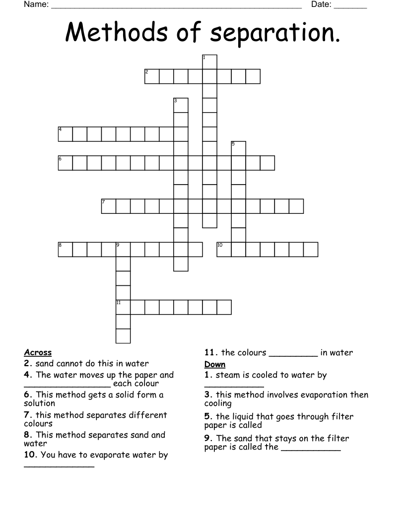 Methods of separation. Crossword