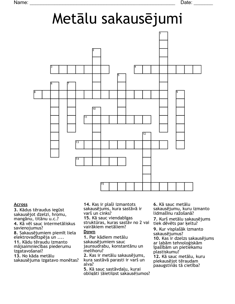 Metālu sakausējumi Crossword