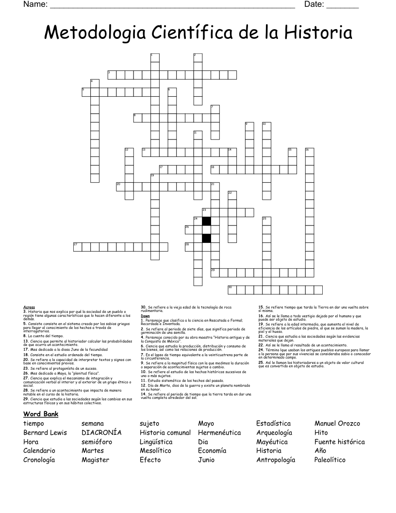 Metodologia Científica de la Historia  Crossword