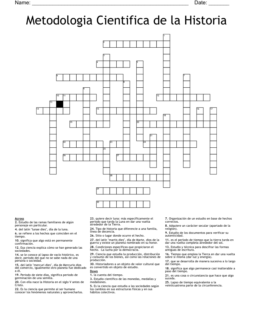 Metodologia Cientifica de la Historia Crossword