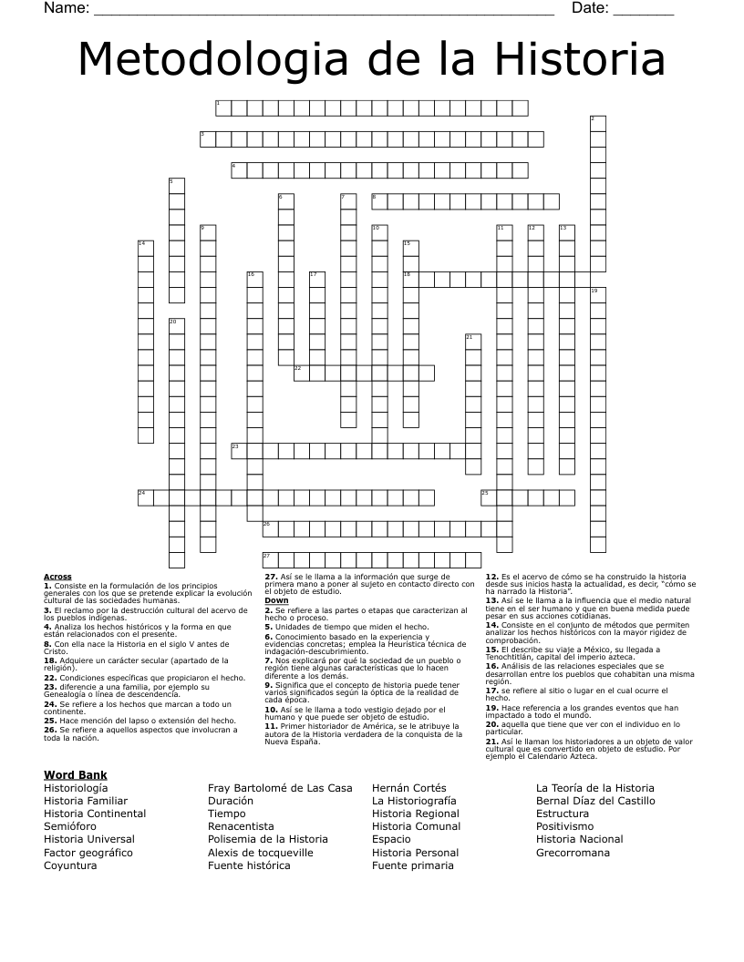 Metodologia de la Historia Crossword