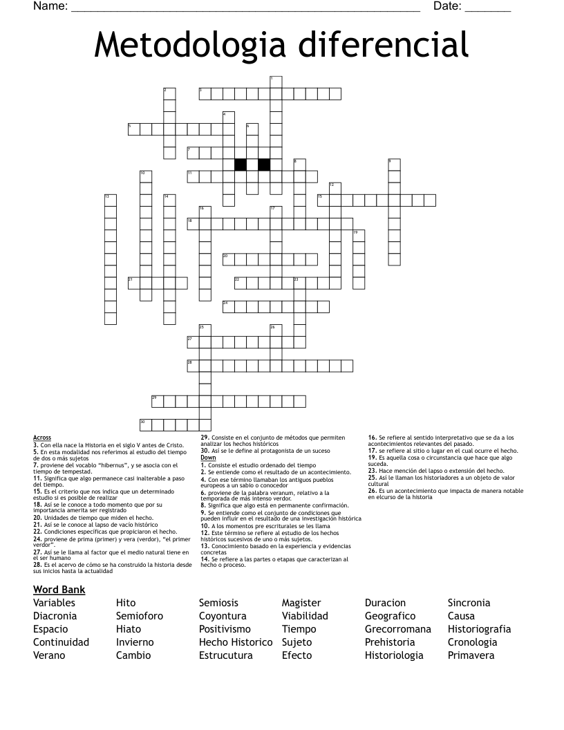 Metodologia diferencial Crossword