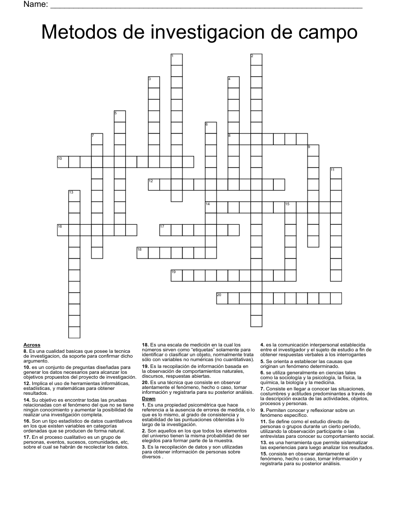 Metodos de investigacion de campo Crossword