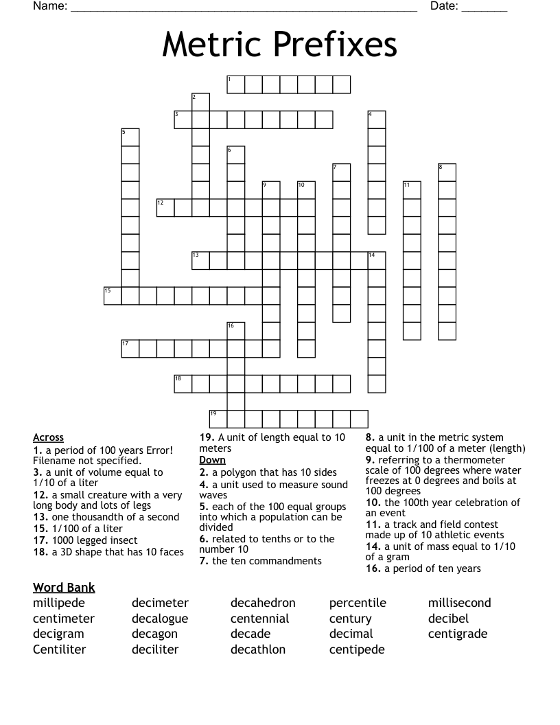 Metric Prefixes Crossword