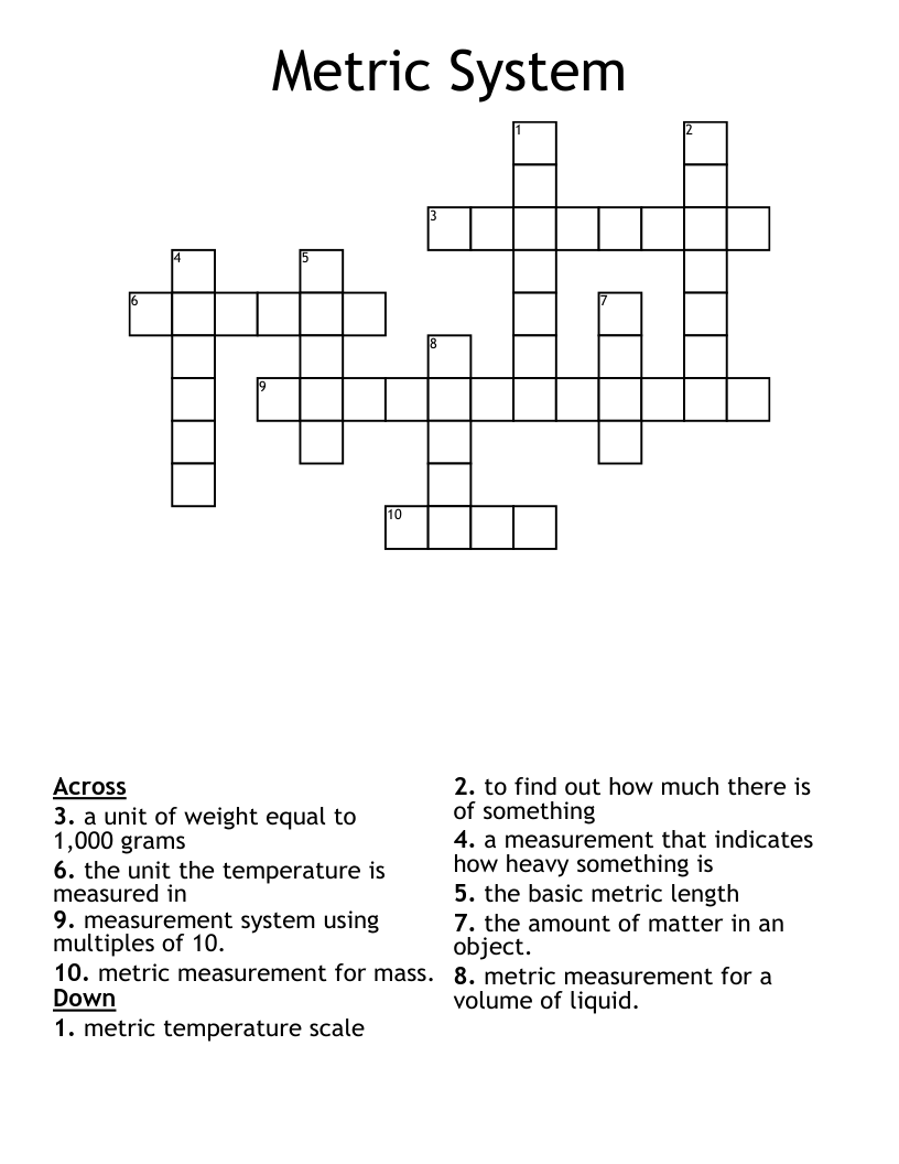 Metric System Crossword