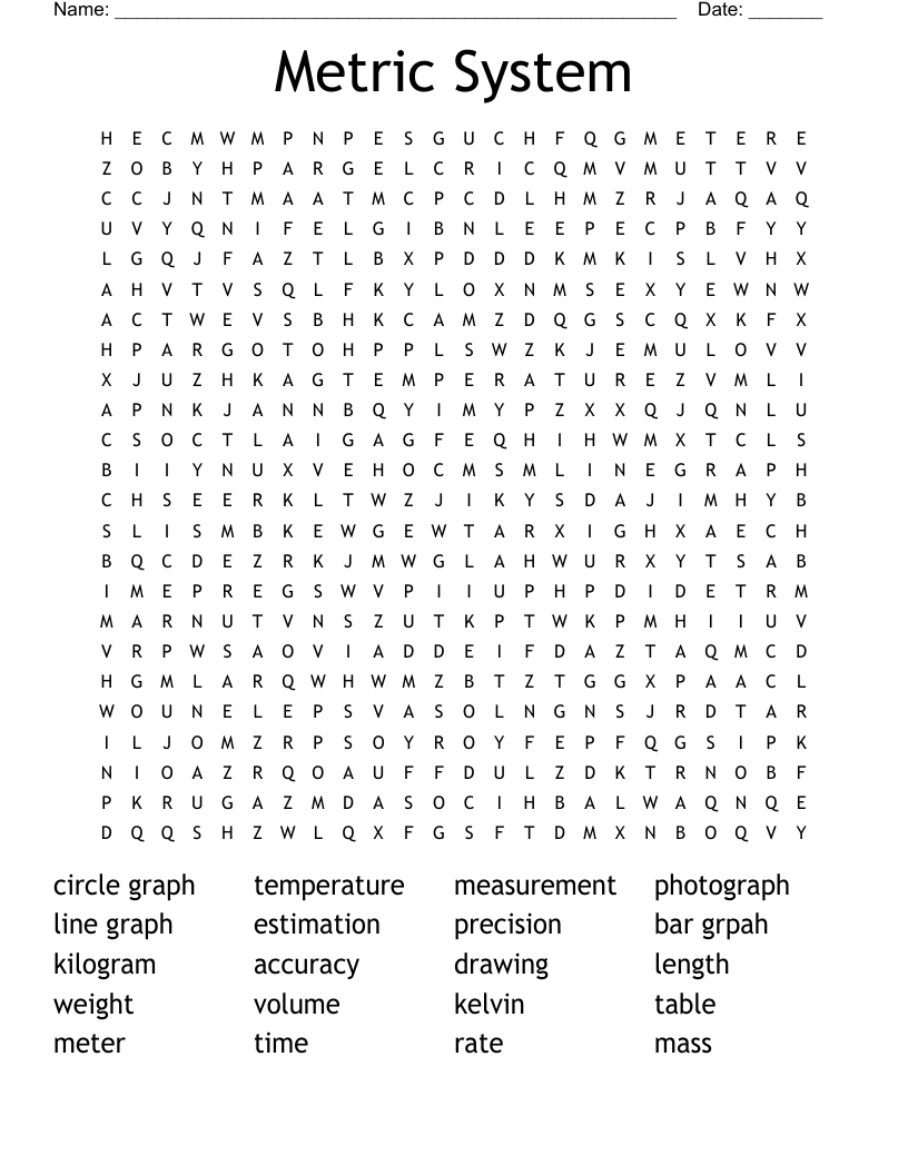Metric System Word Search