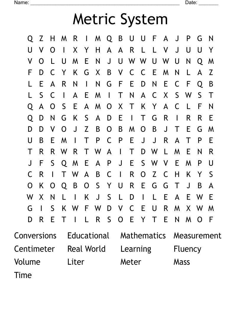 Metric System Word Search