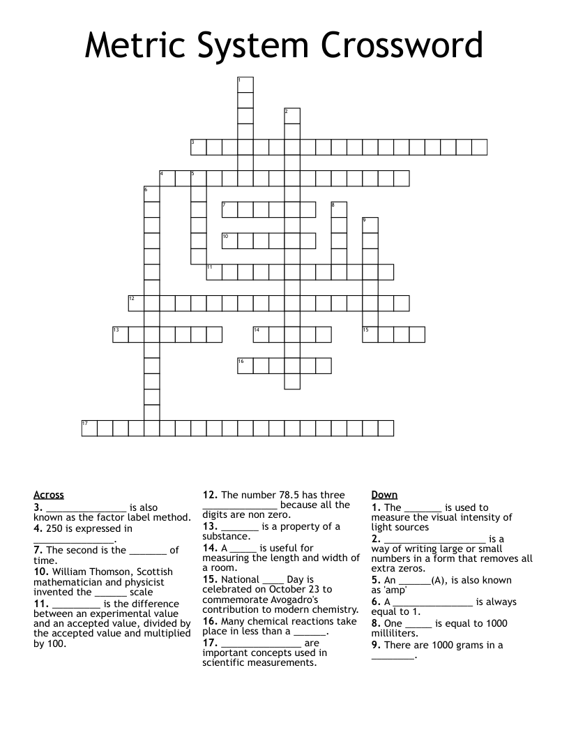 Metric System Crossword