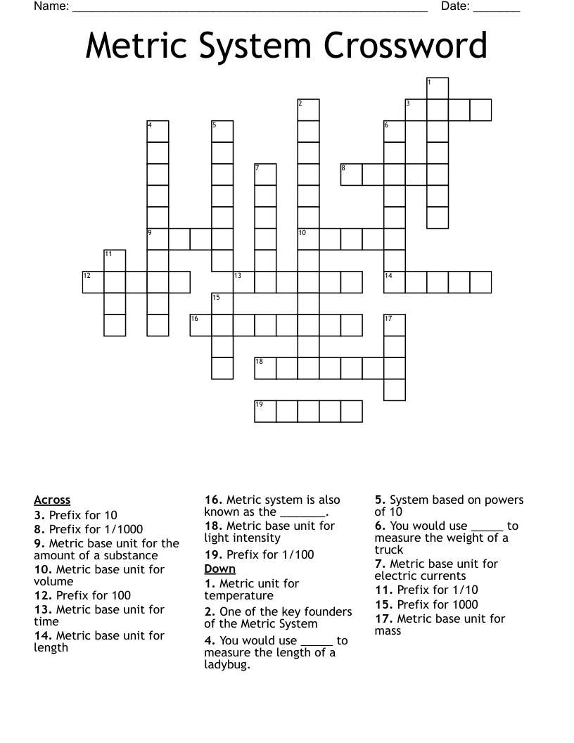 Metric System Crossword