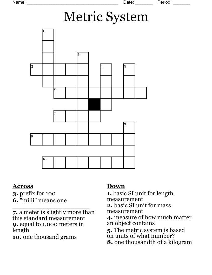 Metric System  Crossword