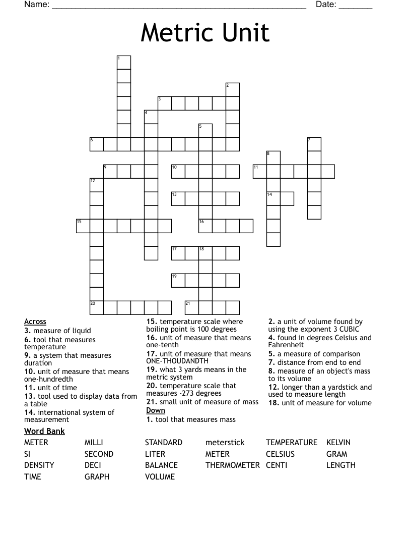 Metric Unit Crossword