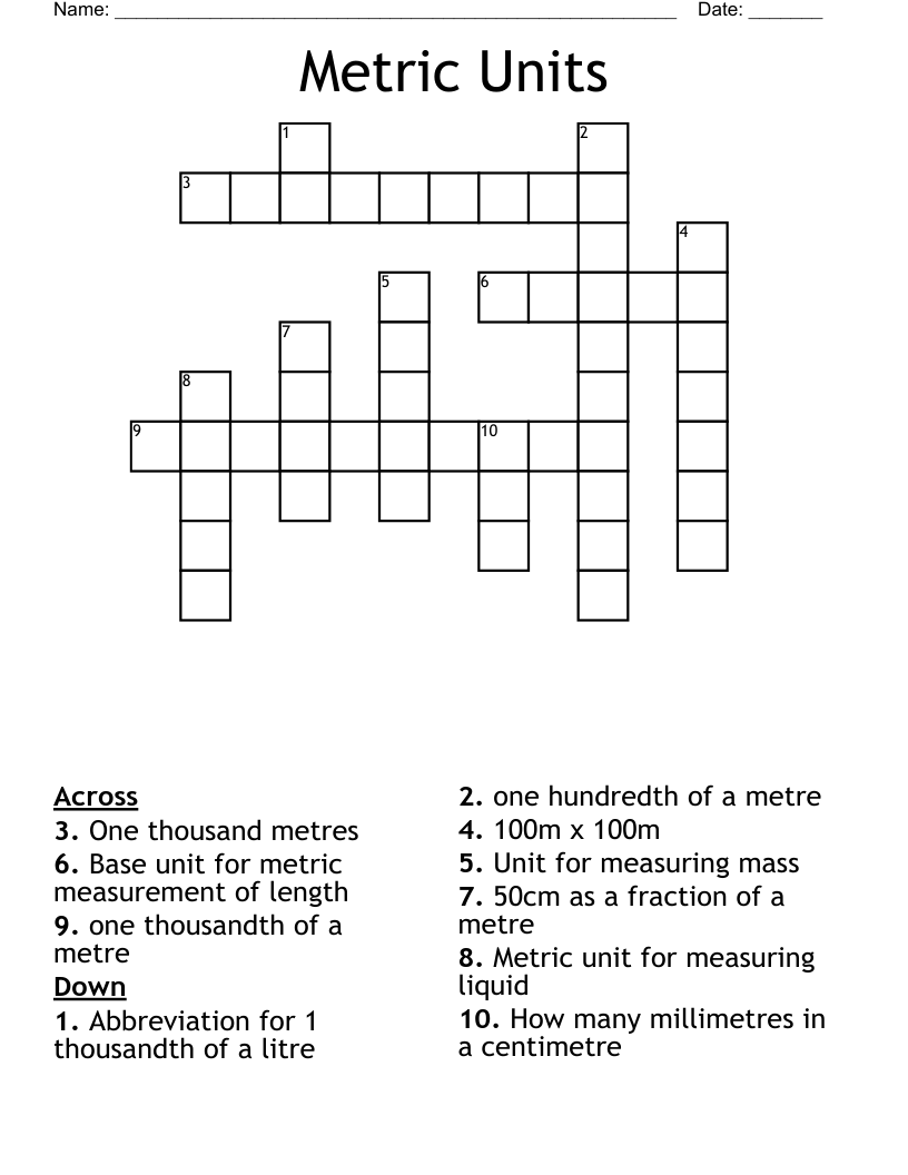 Metric Units Crossword