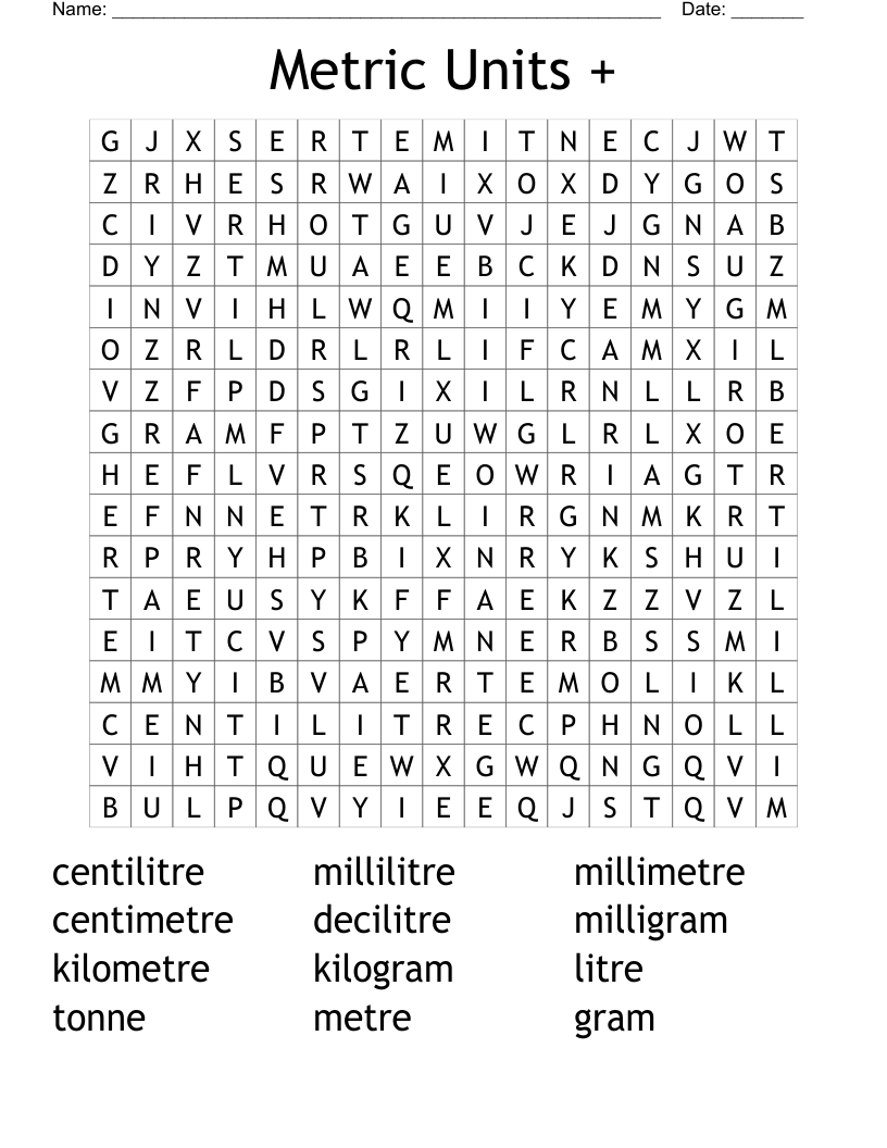 Metric Units + Word Search
