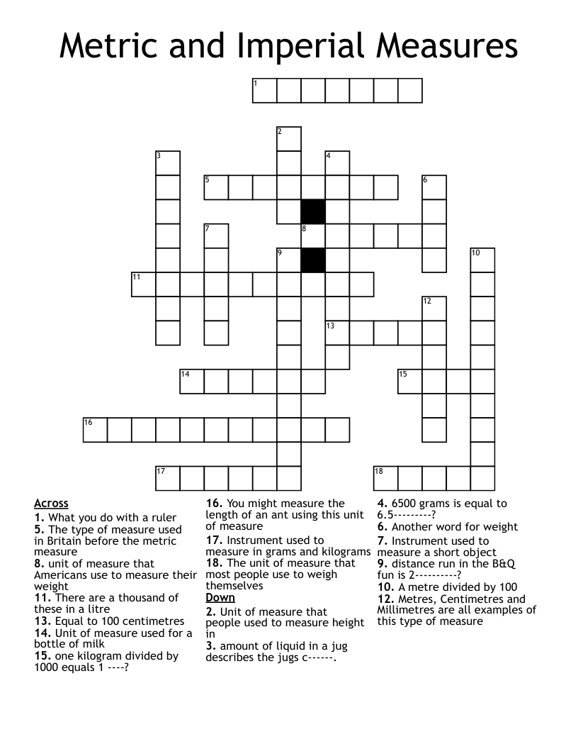 Metric and Imperial Measures Crossword
