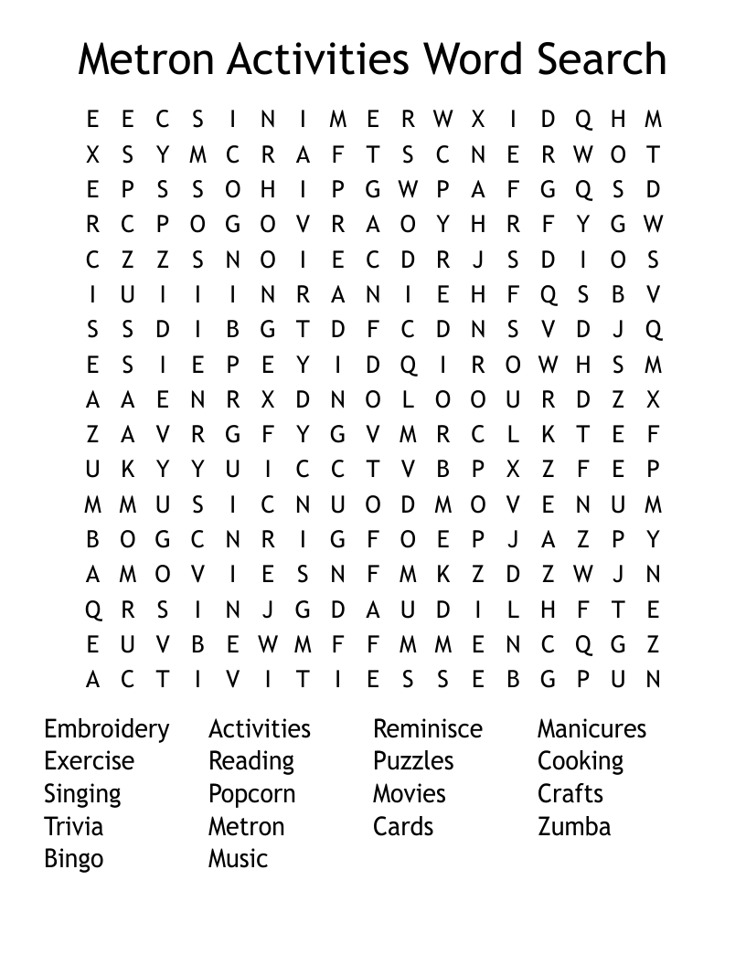 Metron Activities Word Search