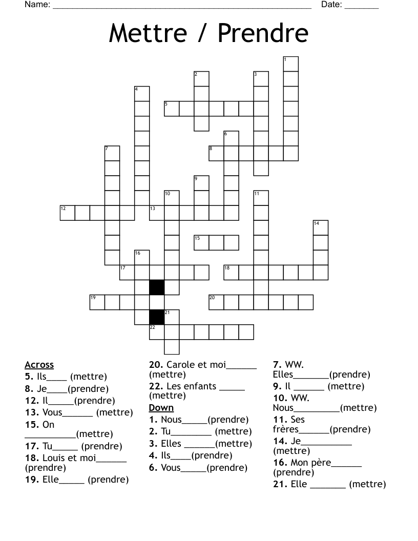 Mettre    /   Prendre Crossword