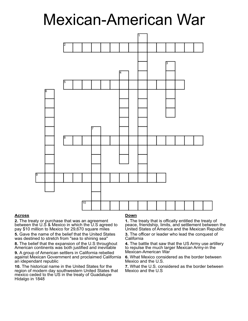 Mexican-American War Crossword