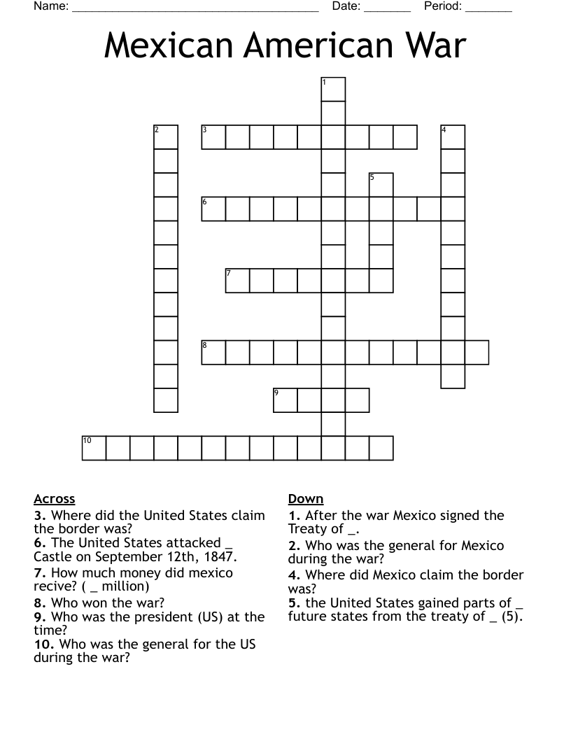 Mexican American War Crossword