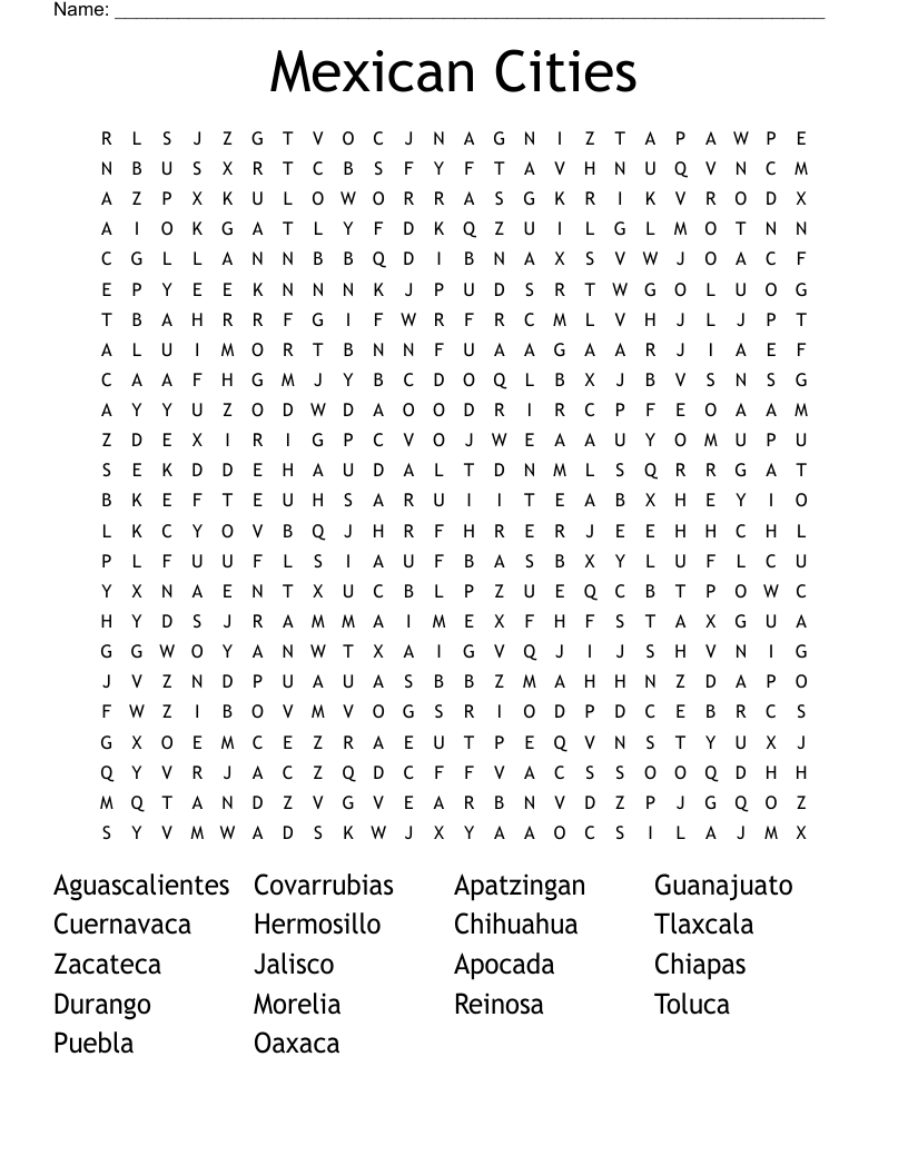 Mexican Cities Word Search