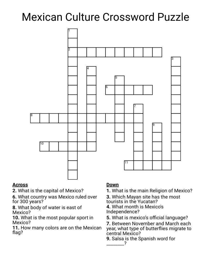 Mexican Culture Crossword Puzzle