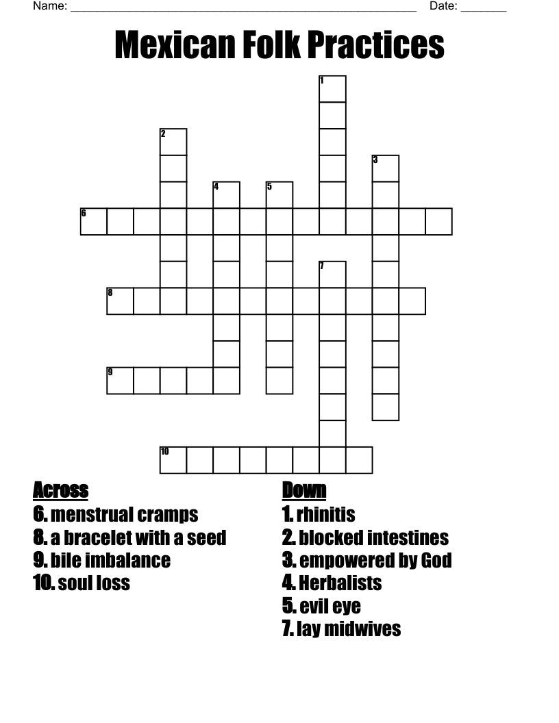 Mexican Folk Practices Crossword