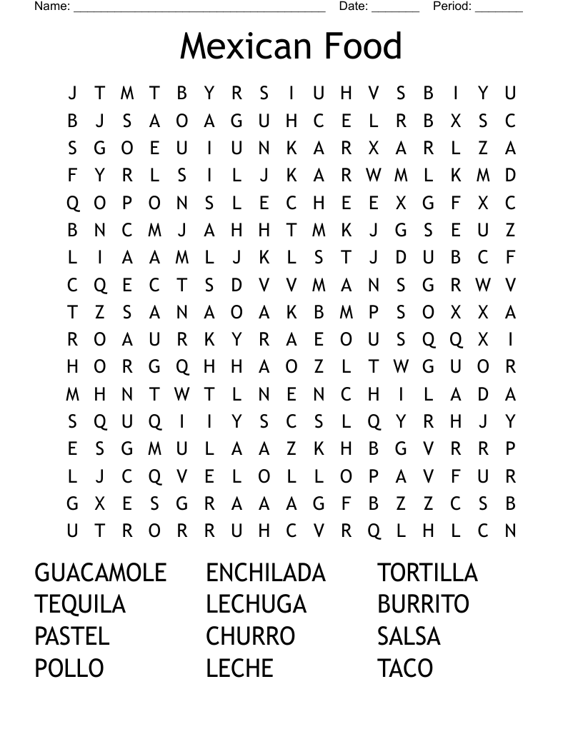Mexican Food Word Search