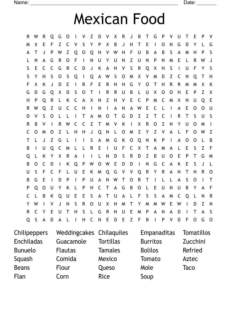 Mexican Food Word Search