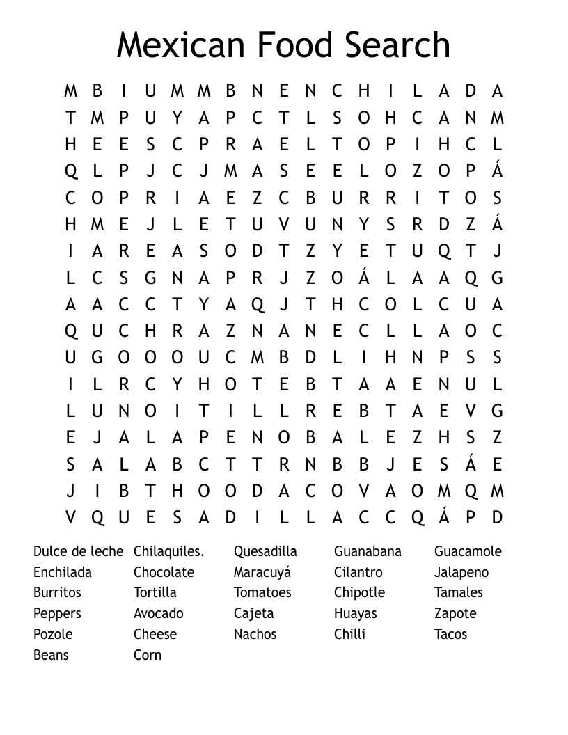 Mexican Food Search Word Search