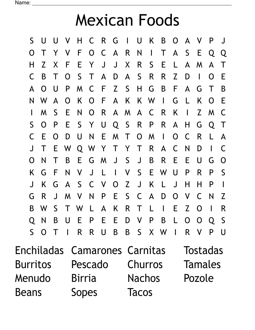 Mexican Foods  Word Search