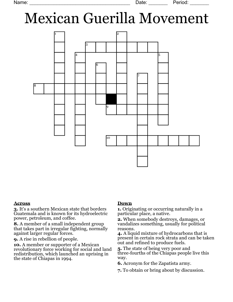 Mexican Guerilla Movement Crossword