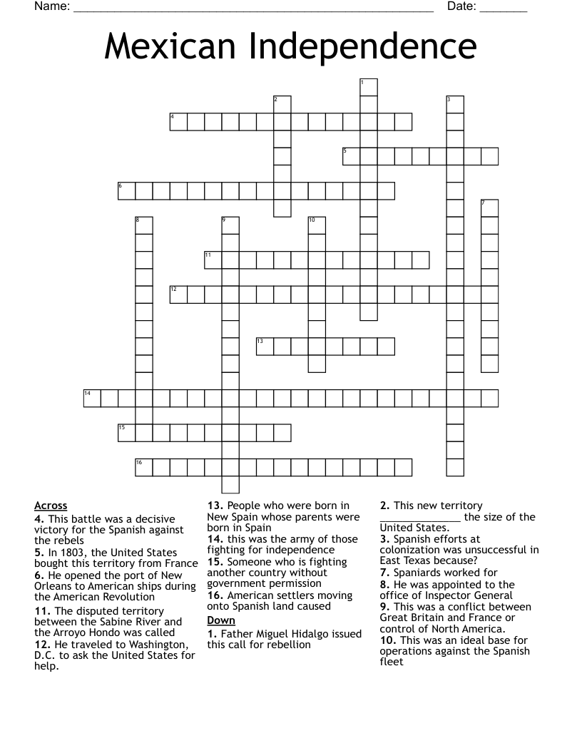 Mexican Independence Crossword