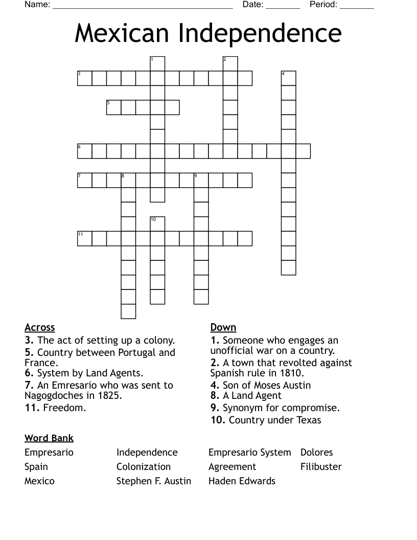 Mexican Independence Crossword