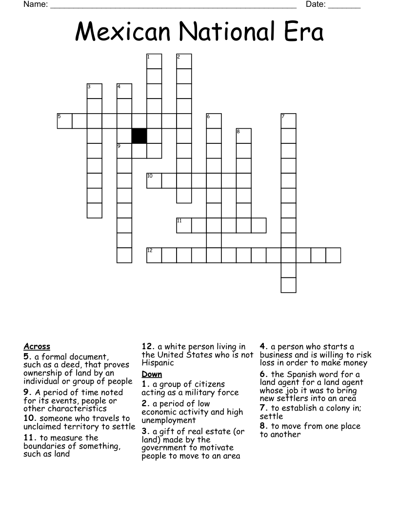 Mexican National Era Crossword