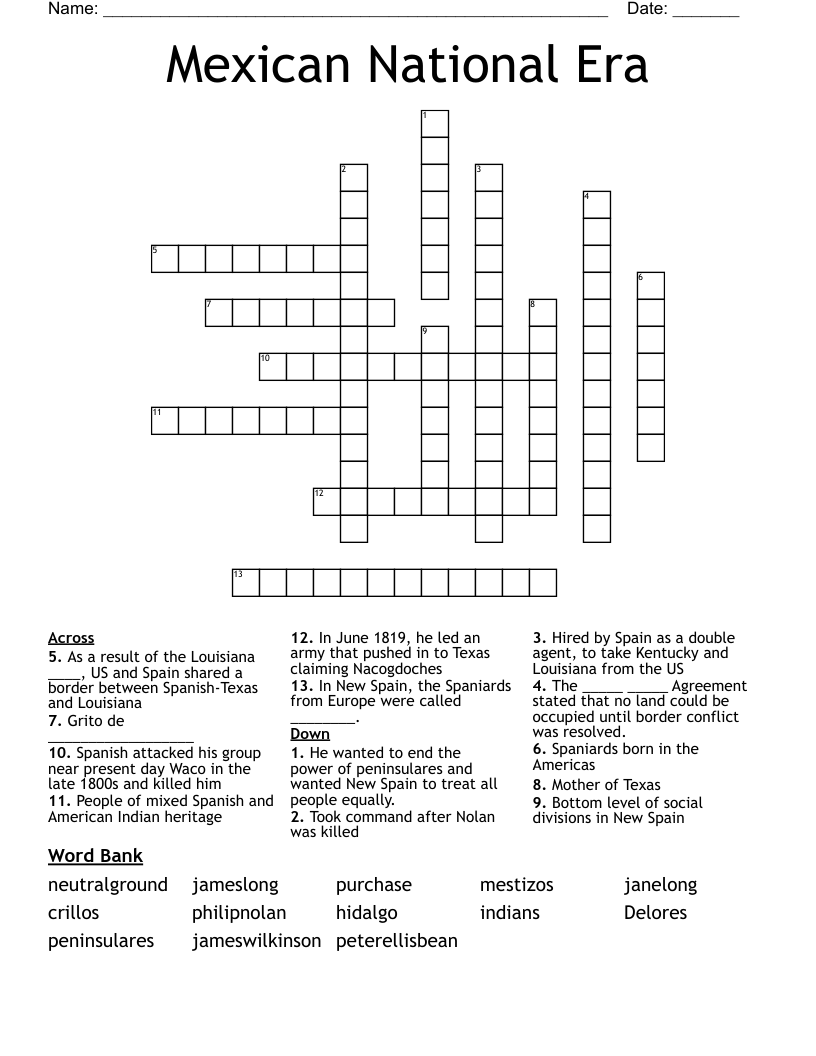 Mexican National Era  Crossword