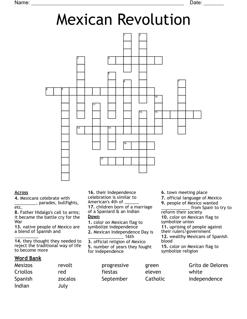 Mexican Revolution Crossword