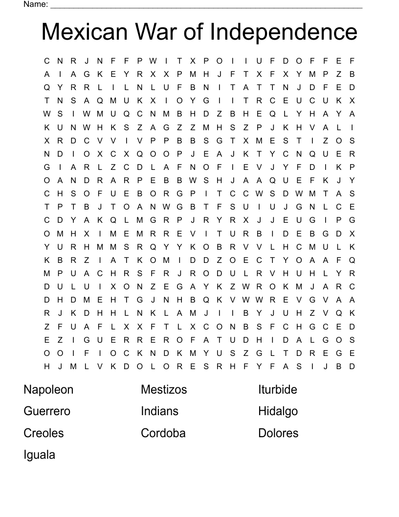 Mexican War of Independence Word Search