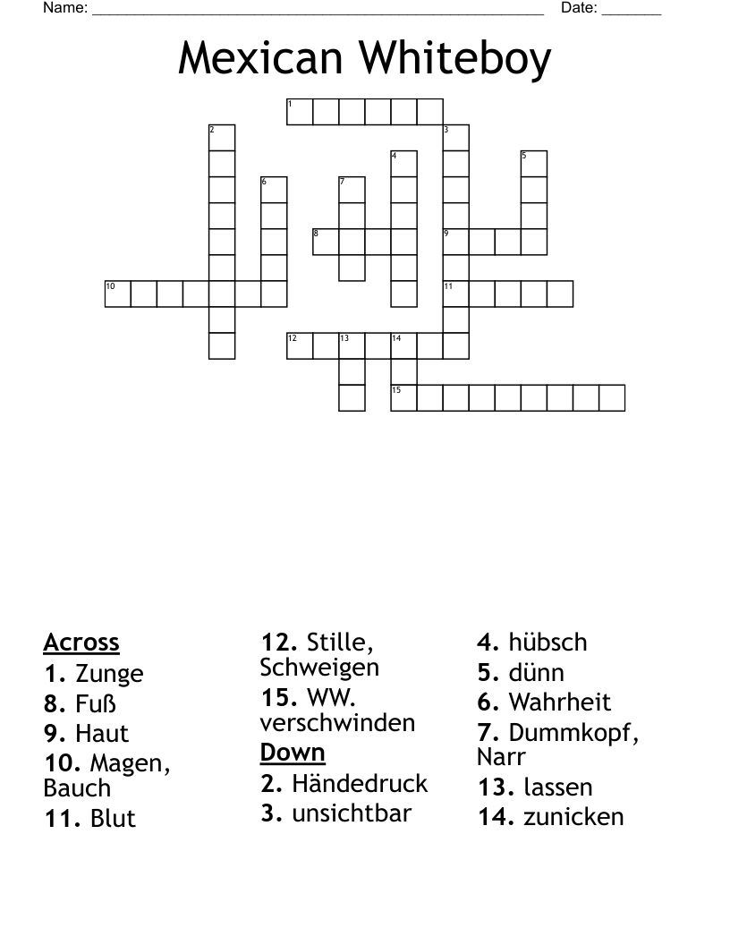 Mexican Whiteboy Crossword