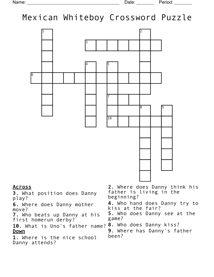 Mexican Whiteboy Crossword Puzzle