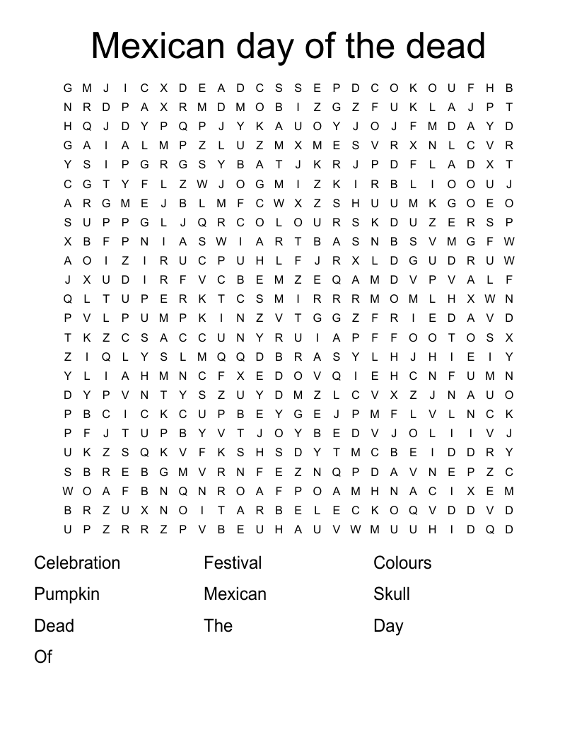 Mexican day of the dead Word Search