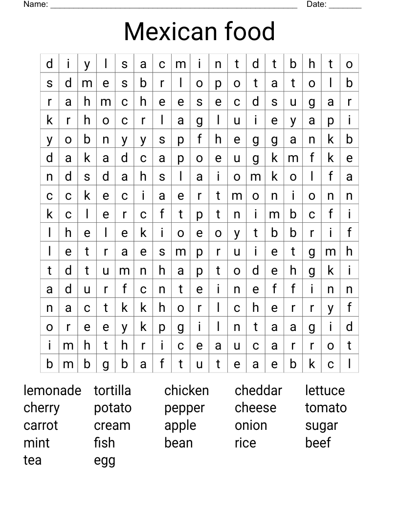 Mexican food Word Search