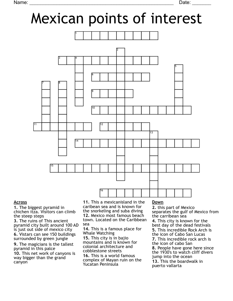 Mexican points of interest Crossword