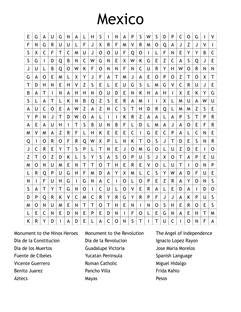 Mexico Word Search